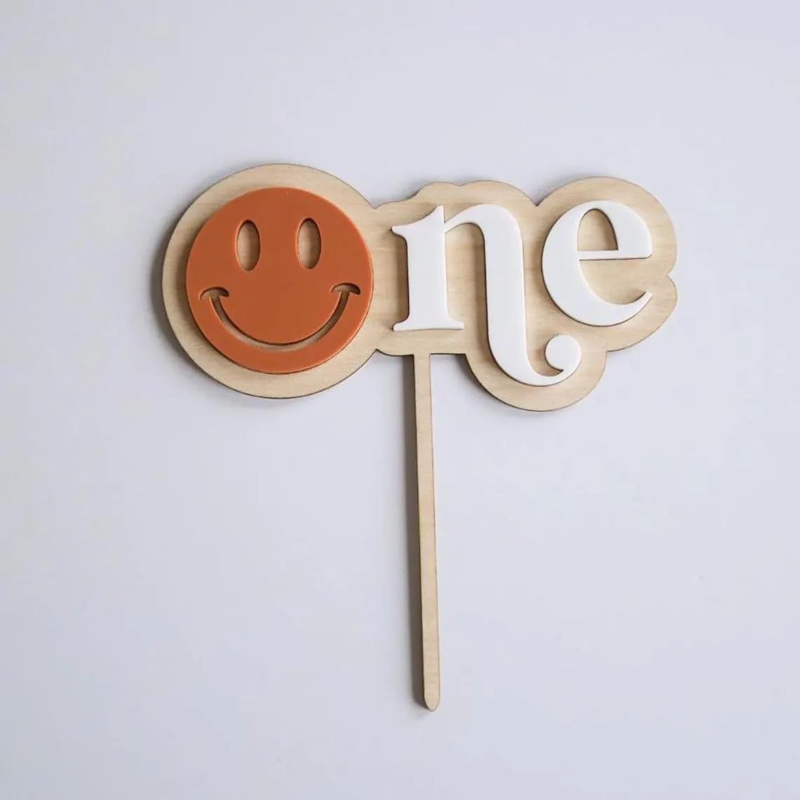 Smiley One Cake Topper for First Birthday | 6 Inch Pine MDF Cake Decoration | One Happy Dude Theme | Wooden Smiley Face Cake Topper | Baby Birthday Party Prop