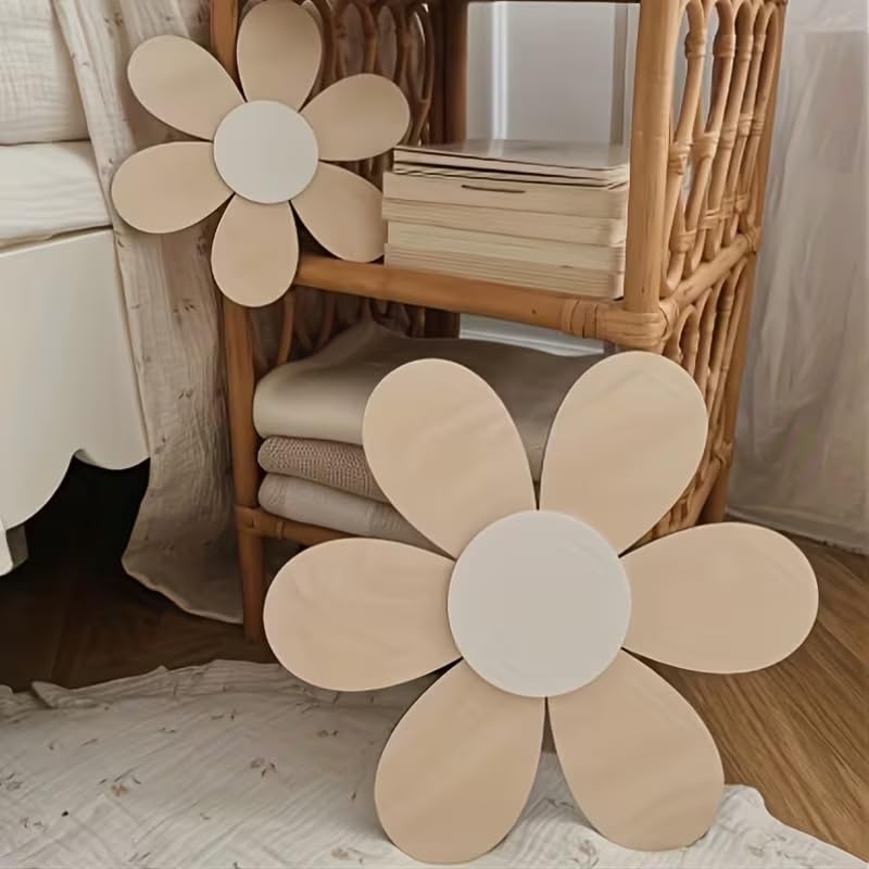 3 Pcs Wooden Daisy Wall Decor Set (9.84 x 7.87 x 5.9 Inch) | 2D Flat Boho Flower Wall Art | Minimalist Wooden Flower