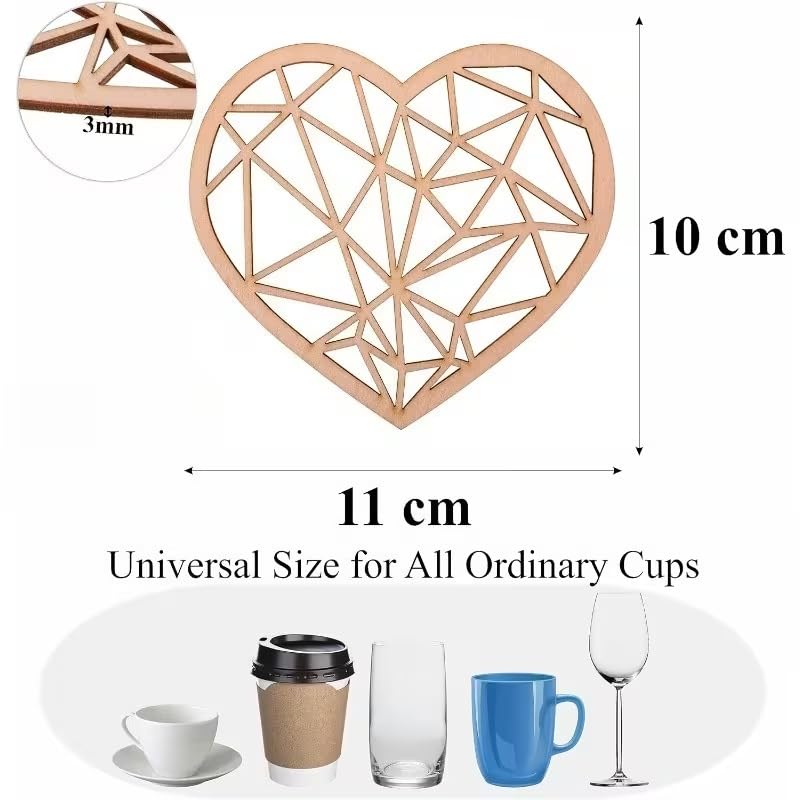 20 Pcs Wooden Heart-Shaped Coasters for Coffee & Tea | Unfinished MDF Wood Cutouts for DIY Crafts