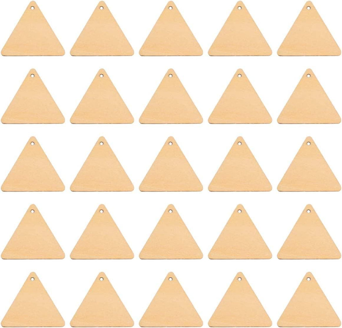 Haoser 20 Pieces 3 Inches Wooden Cutouts for Crafts Triangle Wood Cutout Unfinished Painting Wooden Pieces Slices with Hole Pendant Ornaments - Haoser