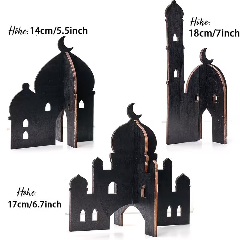 Ramadan Wooden Mosque Tabletop Decor Set | Plug-Together Islamic Centerpiece for Eid Mubarak