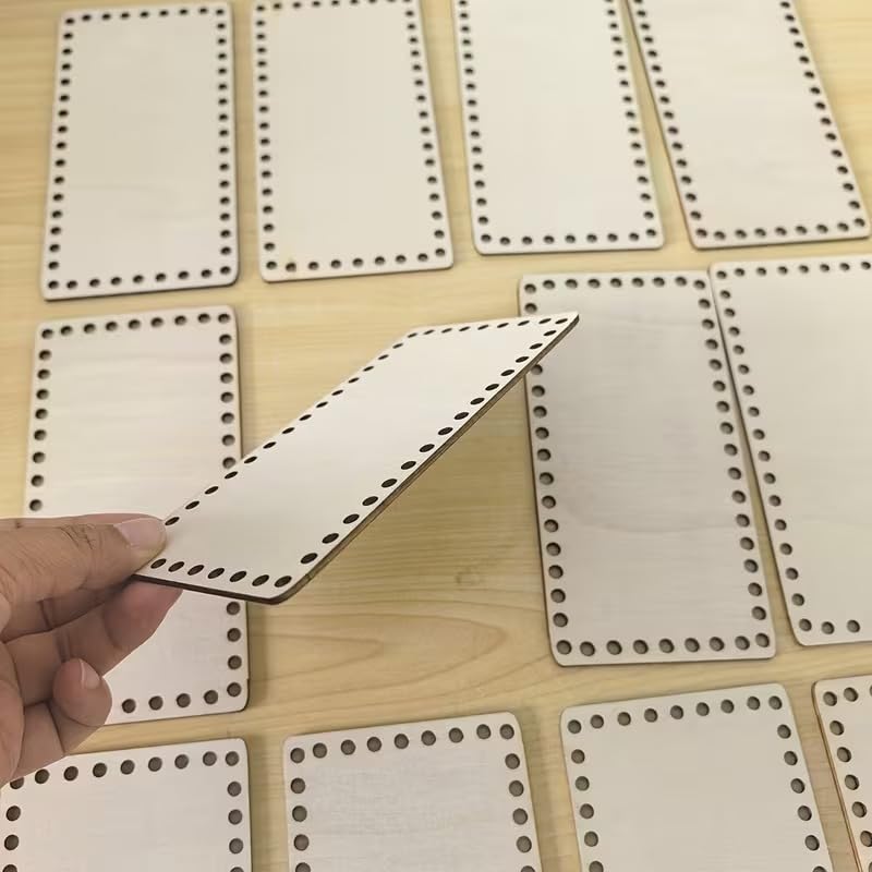 10 Pcs Rectangular Crochet MDF Wooden Base Set for DIY Basket Making | Wooden Craft Base for Crochet