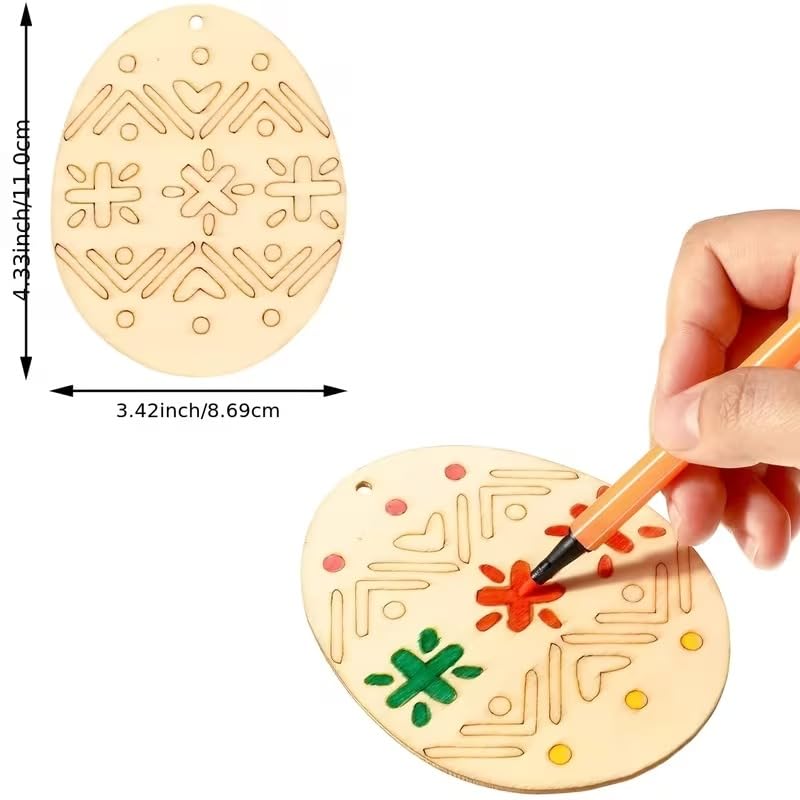 12 Pcs Wooden Easter Egg Ornaments with Hanging Loop | DIY Egg Cutouts for Easter Decoration