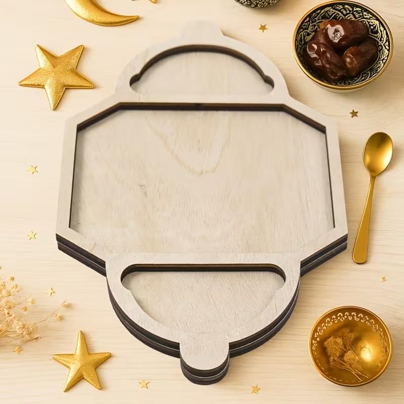 Eid Lantern Shaped Wooden Tray – Ramadan MDF Table Decor