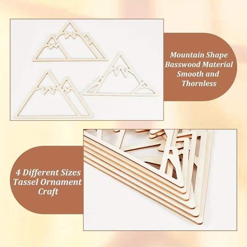 6 pcs Basswood Hex Mountain Frames with Tassels – DIY Macramé Crafting