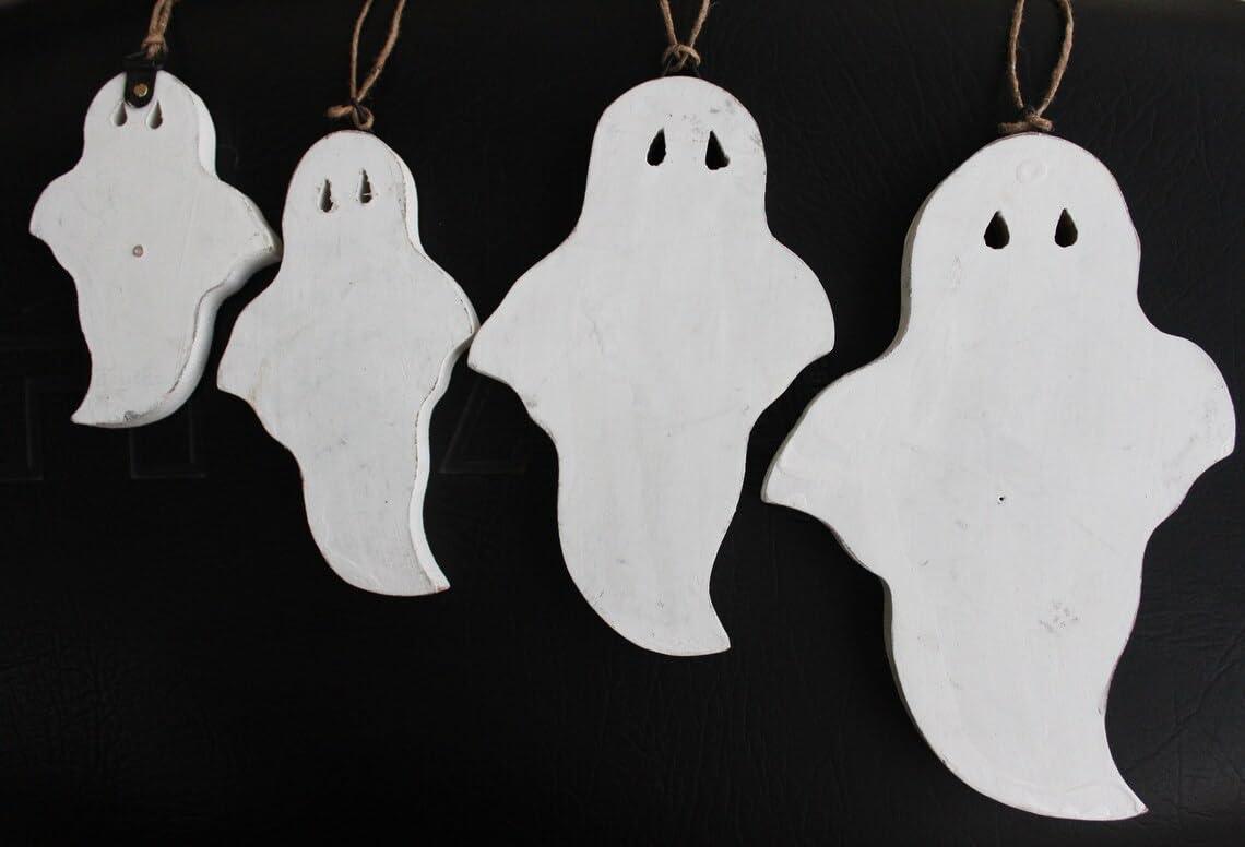 Haoser Hanging Halloween Ghost Decoration Wooden Unfinished Cutouts Outdoor Yard Lawn Decor, Tree,Decorations Ghost Party,Halloween Birthday Party Decorations Supplies Set of 10 Pieces - Haoser