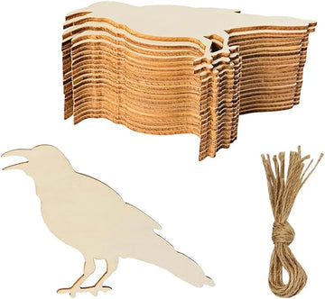 20 Pcs Wooden Crow Cutouts for DIY Craft | Unfinished Crow Shape Wooden Hanging Ornaments