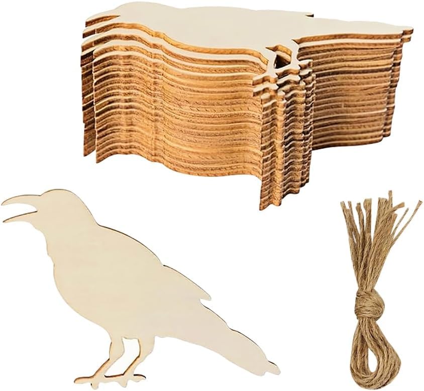 20 Pcs Wooden Crow Cutouts for DIY Craft | Unfinished Crow Shape Wooden Hanging Ornaments