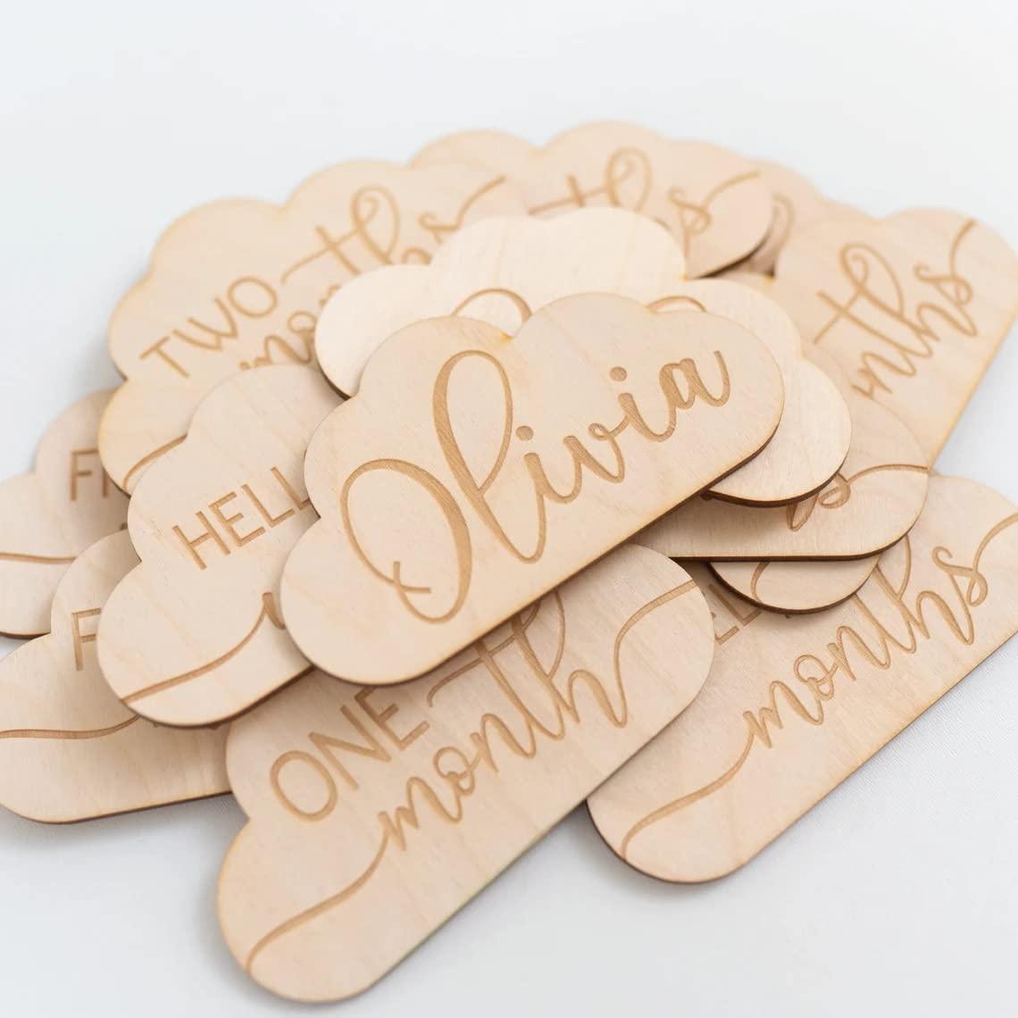 Haoser Baby Monthly Milestone Cards, Cloud Wooden Baby Milestone Cards, Baby Announcement, Baby Shower Gift, Gender Neutral Gifts, Milestone Markers, Photo Prop - Haoser