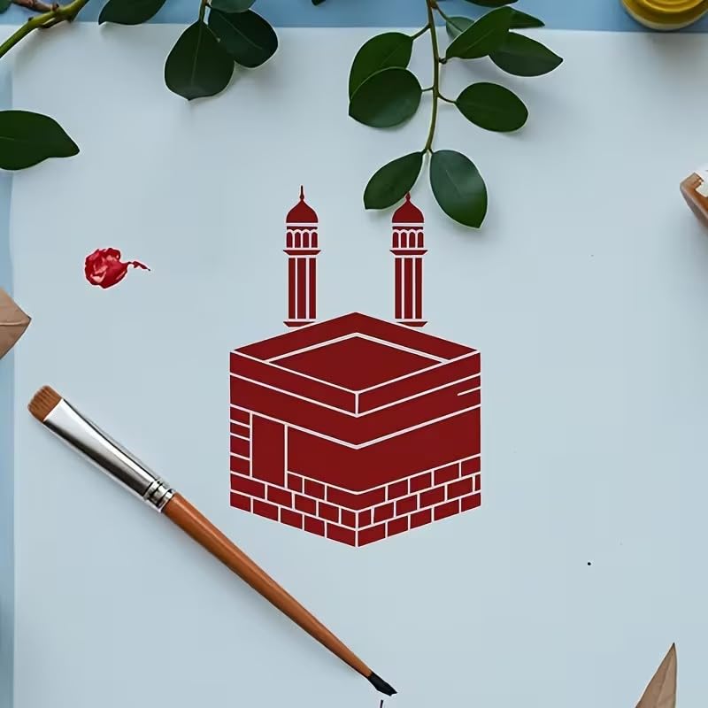 KAABA Islamic Stencil 6x6 Inch | Arabic Kaaba Design Reusable Plastic