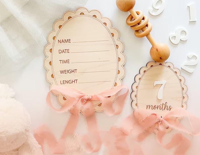 Haoser Baby Photo Props Cards for Baby Growth Recording (Ribbon)