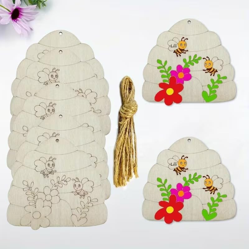 20 Pcs Beehive Wooden Cutouts – Natural Bee & Honeycomb Shapes for DIY Crafts