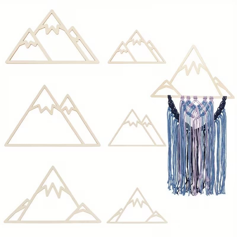 6 pcs Basswood Hex Mountain Frames with Tassels – DIY Macramé Crafting