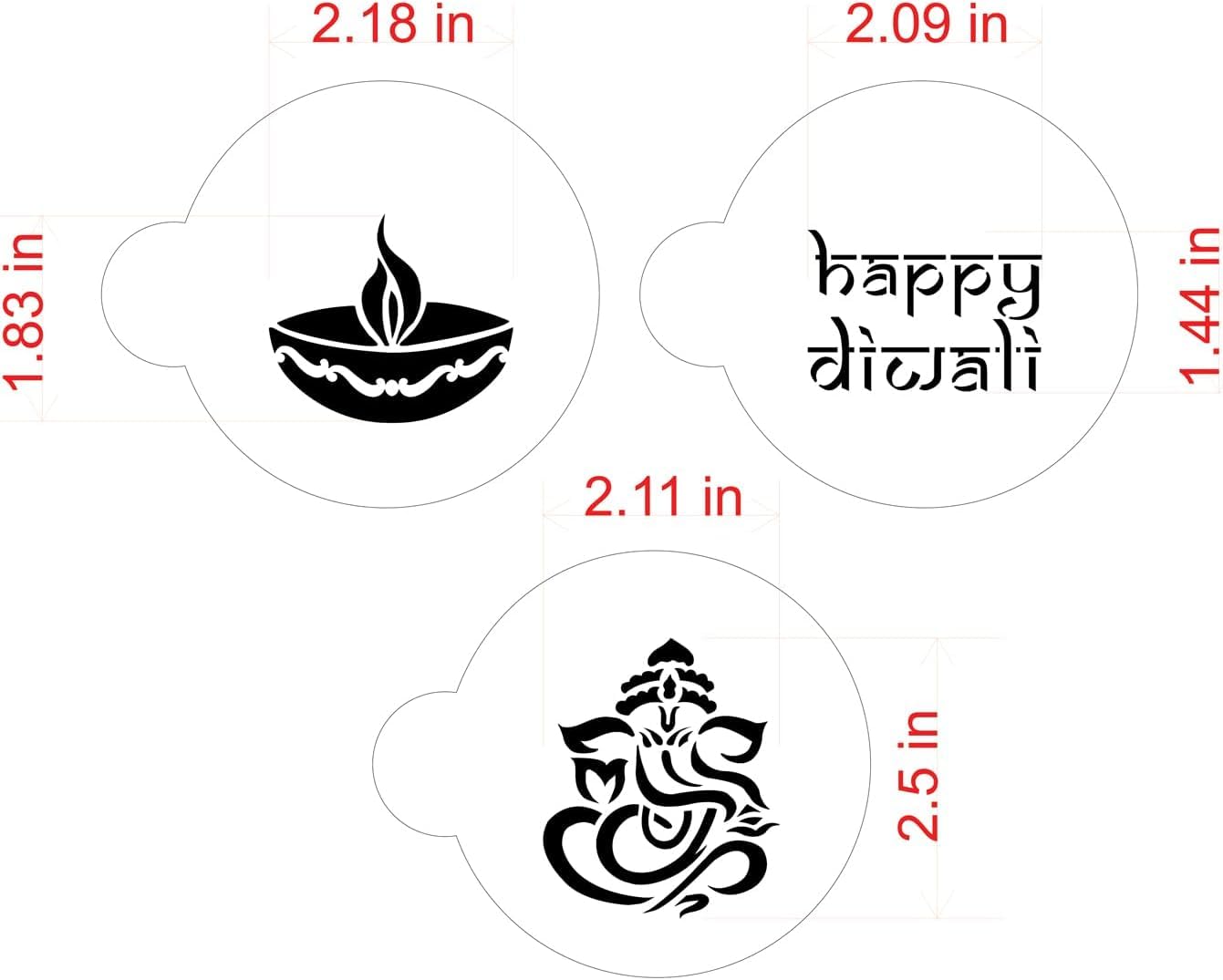 3 Pcs Diwali Cookie Stencil Set – Happy Diwali, Diya & Ganesha Design | Reusable