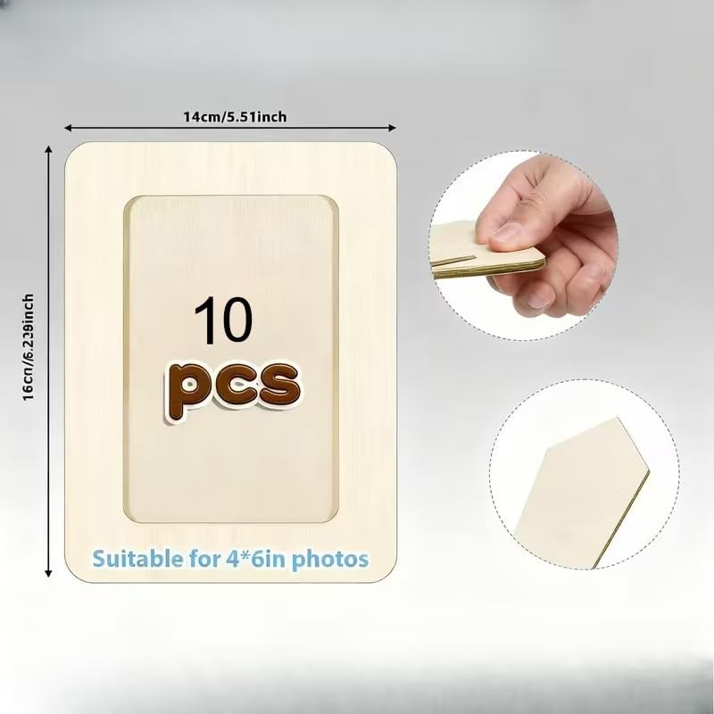 10 Pcs Hand-Painted Wooden Photo Frame Set – DIY Blank Picture Frames