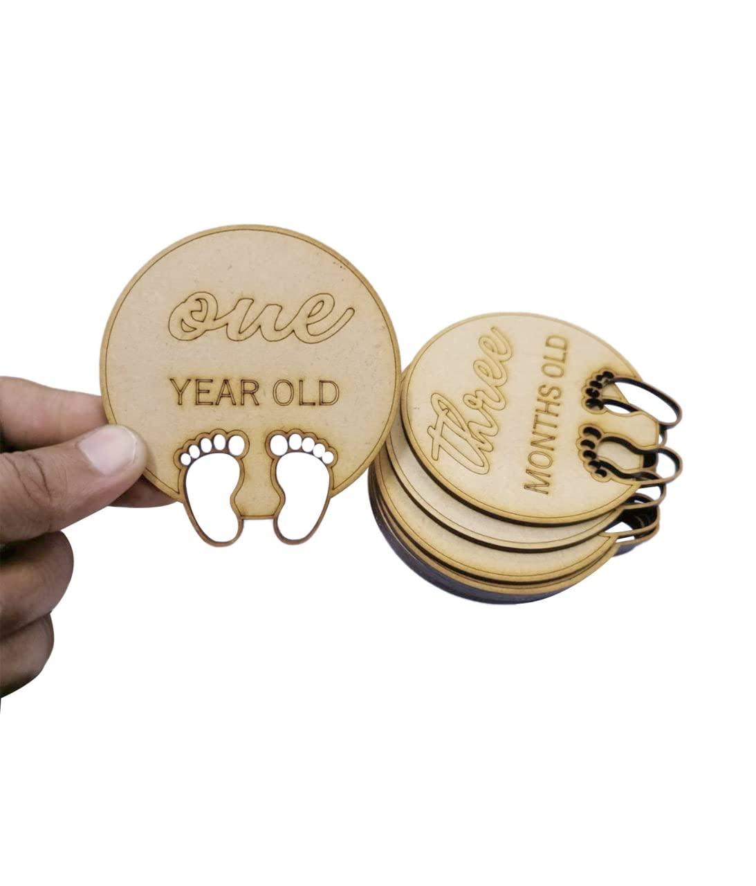 Haoser Haoser Milestone Cards for New Born Baby, Wooden Monthly Baby Milestone Markers, Wooden Milestone Discs, Set of 13 Baby by The Month Milestones for The Photos, Baby Photoshoot Props - Haoser