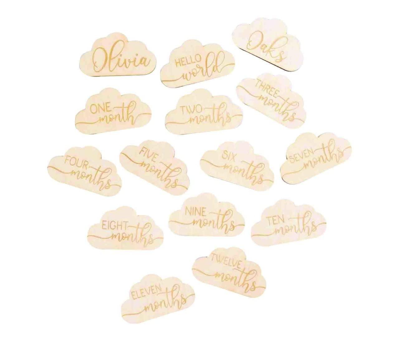 Haoser Baby Monthly Milestone Cards, Cloud Wooden Baby Milestone Cards, Baby Announcement, Baby Shower Gift, Gender Neutral Gifts, Milestone Markers, Photo Prop - Haoser