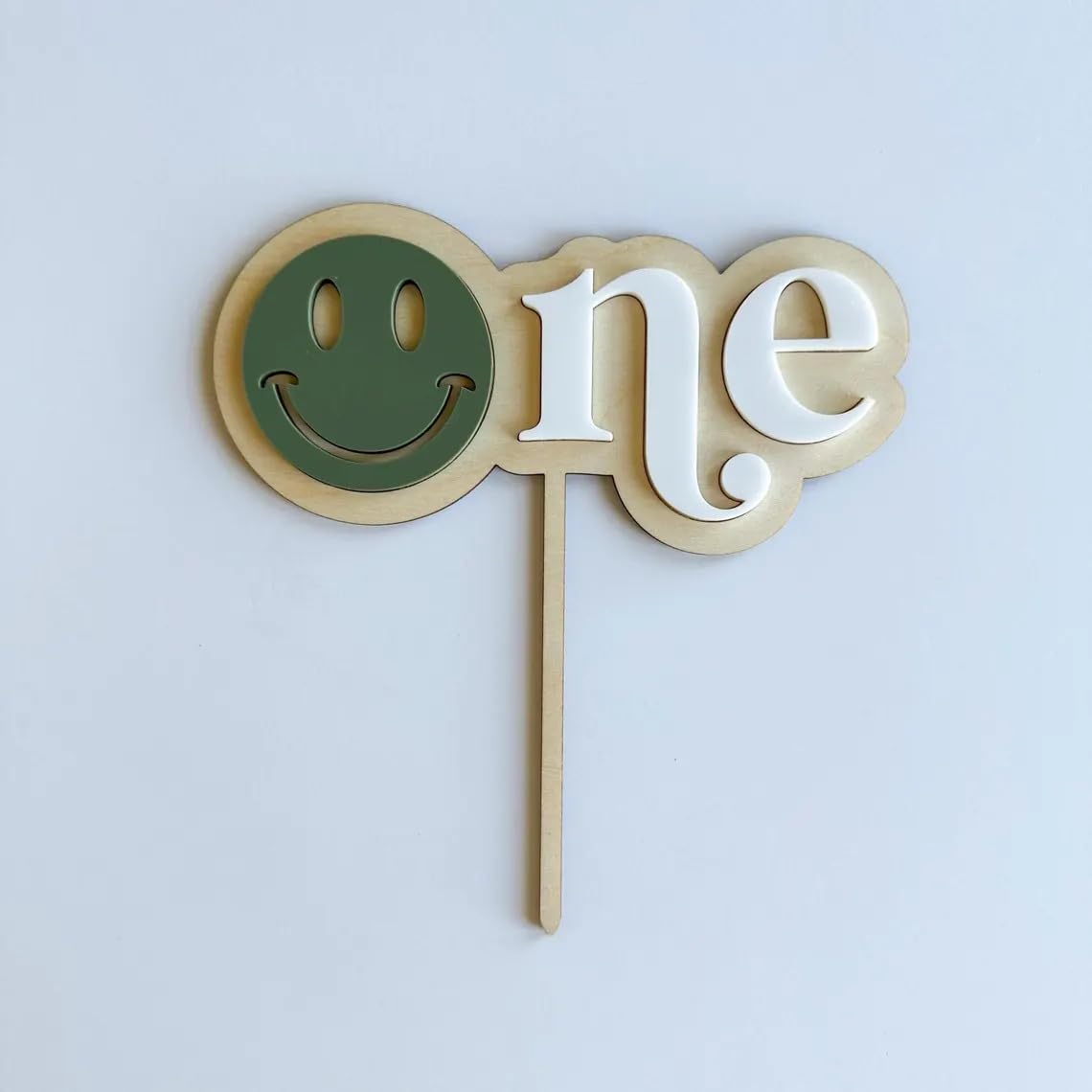 Smiley One Cake Topper for First Birthday | 6 Inch Pine MDF Cake Decoration | One Happy Dude Theme | Wooden Smiley Face Cake Topper | Baby Birthday Party Prop