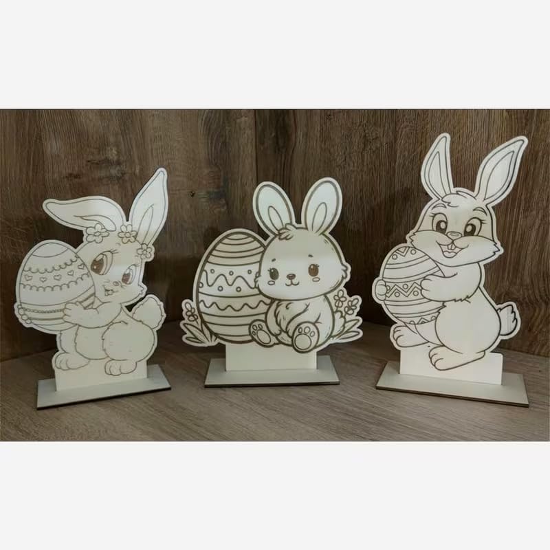 3 Pcs DIY Easter Craft Kit – Paint Your Own Rabbit & Egg Wooden Tabletop Signs