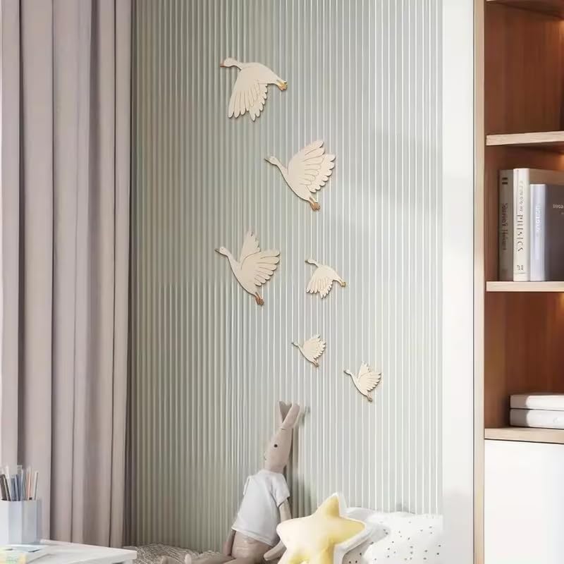 6 Pcs Wooden Swan Wall Decor Set | Boho Wooden Bird Wall Art | Flying Swan Hanging Decoration
