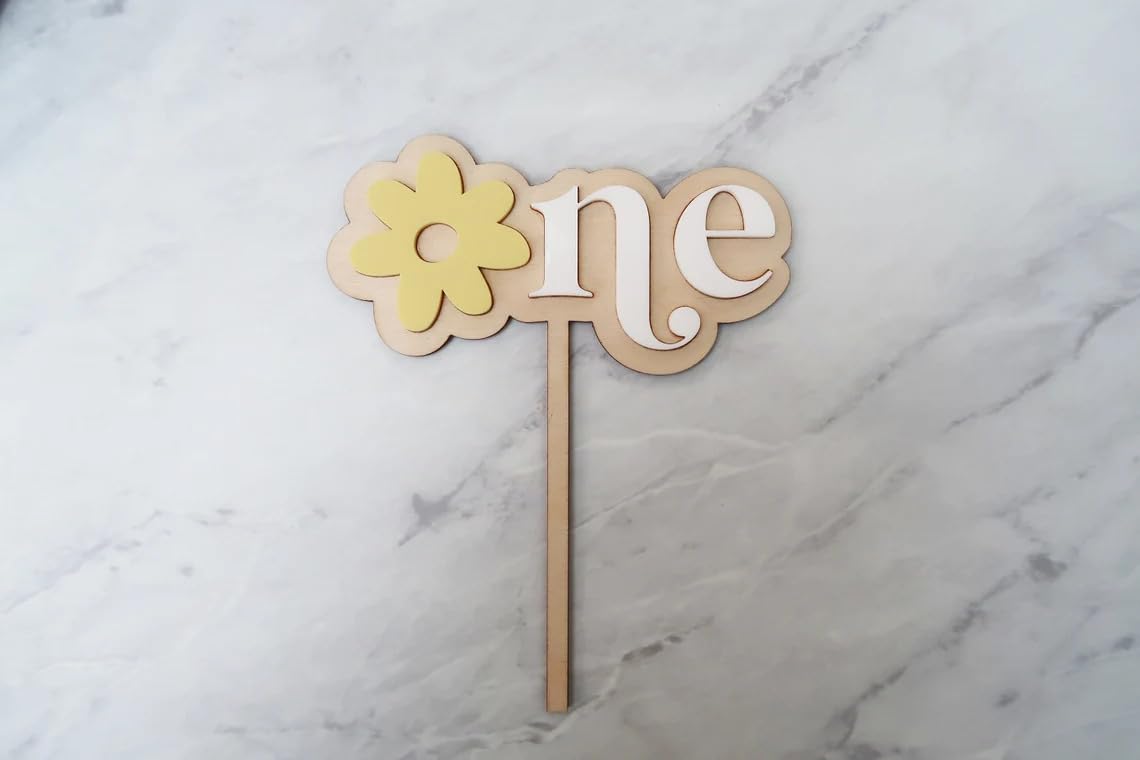 Pack of 2 Cake Toppers – 1st & 2nd Birthday Theme | First and Second Birthday Cake Decoration | 6 Inch Wooden Cake Topper | Floral Party Prop