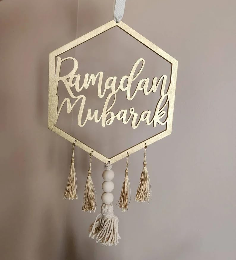 Haoser Wooden Golden Ramadan Mubarak Decoration