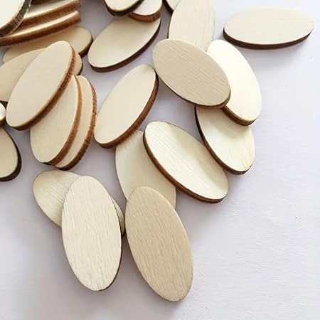 Pack of 50 Wooden Oval Craft Pieces Unfinished Wooden Craft Shapes | DIY Wooden Buttons for Painting Name Tags Party Decoration Craft Supplies, 1 Inch