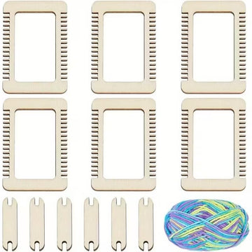 13 Pcs Mini Wood Weaving Loom Kit – Small Wooden Weaving Loom Tool with 6 Looms & 6 Shuttles for DIY Tapestries