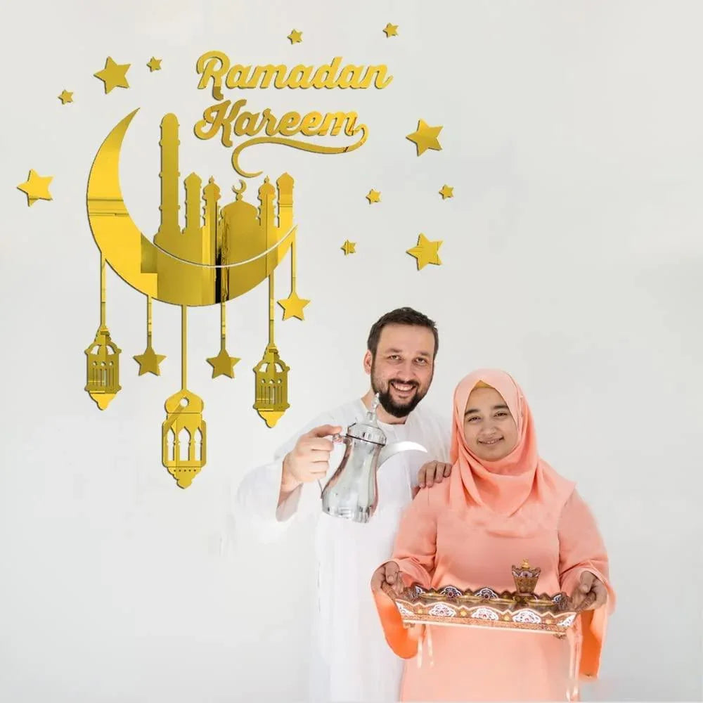 Haoser Ramadan Kareem Stickers Decor Wall Eid Mubarak Room Decorations (Golden Wall Stickers for Living Room) G-Sticker-RAMDAN_25.2X23.6 in - Haoser
