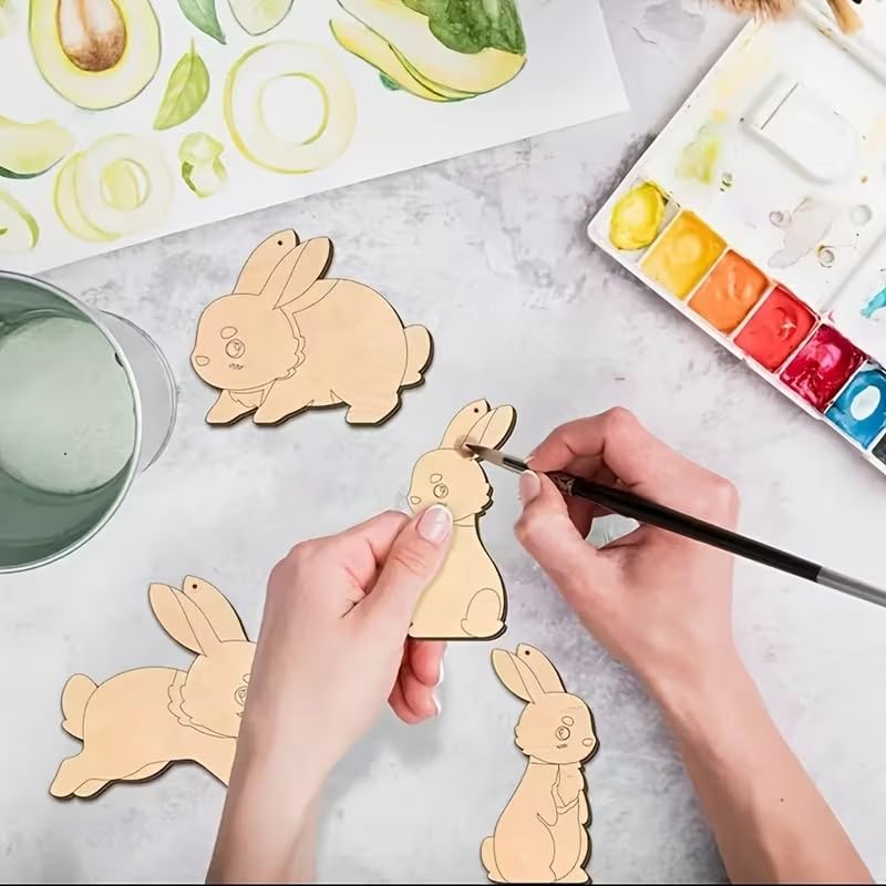 10 Pcs Wooden Easter Bunny Cutouts – 3.94 x 3.2 Inch Unfinished Wood Craft Shapes for Painting