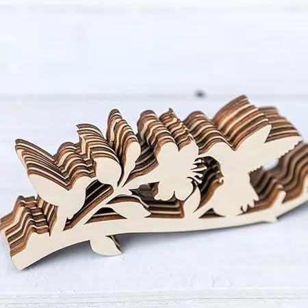 Pack of 3 Engineered Wood Hummingbird & Flower Shaped Hanging Cutouts, Unfinished Ornaments For Craft, Home Decorations Itmas Slices with Twine Hangers, Summer Garden Decorations , 3.94X1.46 Inch