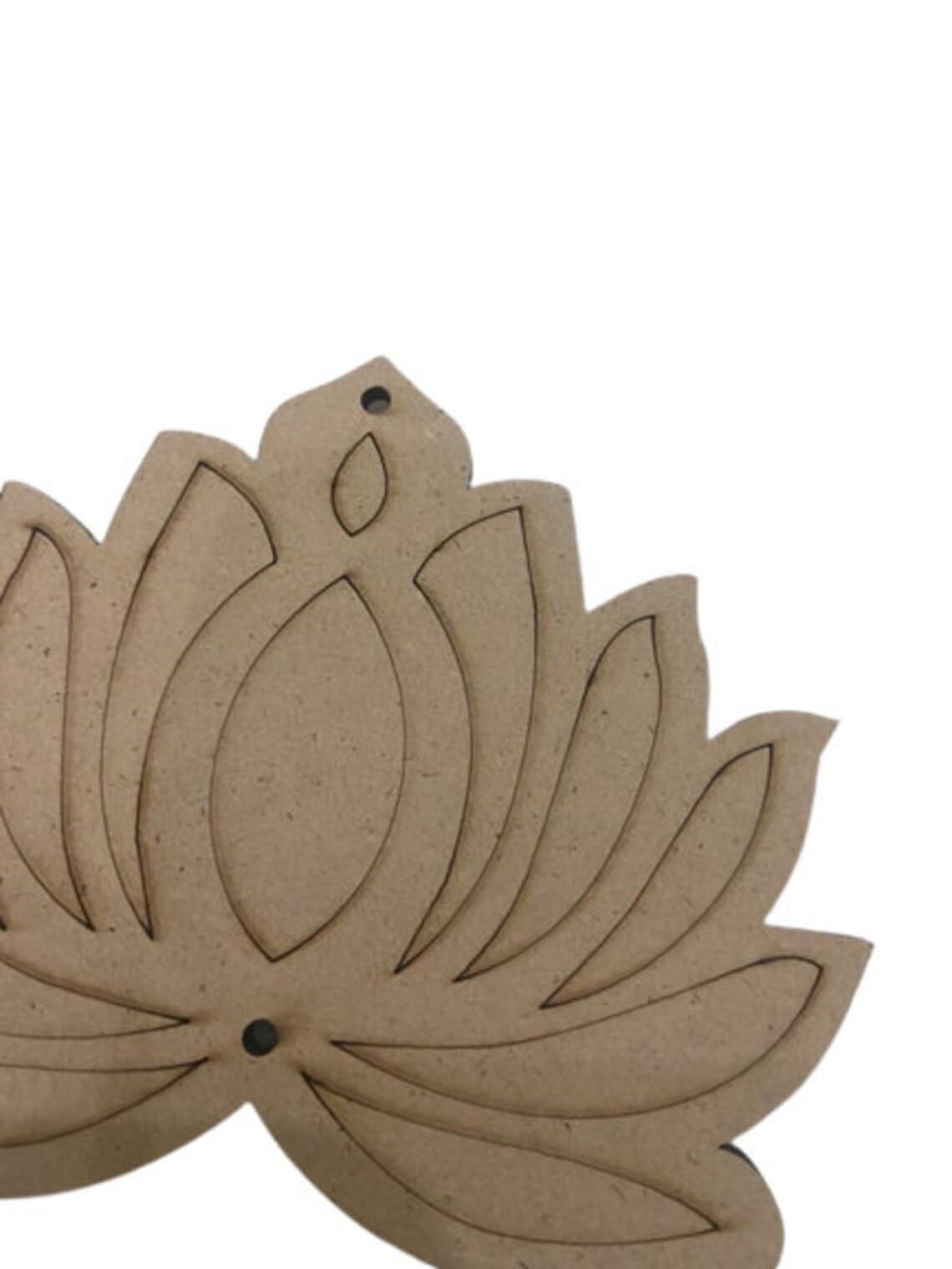 Haoser Pack of 12 MDF Pine Wood Lotus Cutouts for Art and Craft, Festival Decoration, DIY Project, and Making Rangoli| Lotus Wall Hanging cutoutl 4 Inch - Haoser