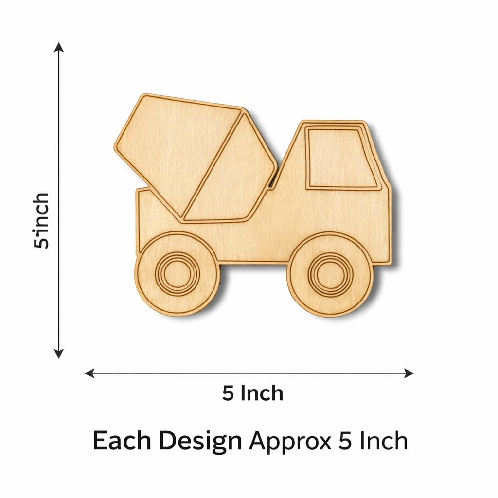 4 Pcs DIY Wooden Painting Kit for Kids | Construction Vehicle Set – Truck, Crane, Dumper & Excavator