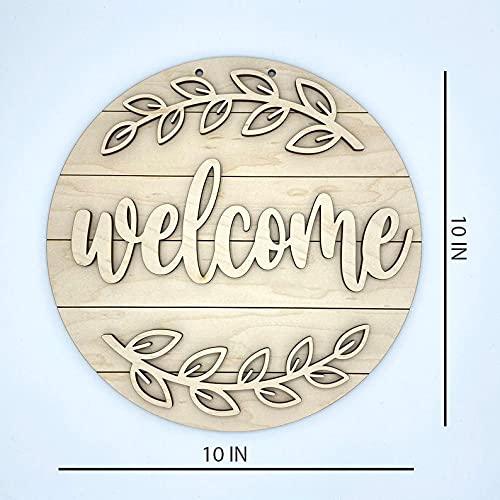 Haoser 10" in Welcome Wood Cutout Sign Farmhouse Front Door Sign with Hole, Wall Hanging Pendant Ornament for Home Restaurant Bar Coffee Halloween (H-BP3-CRCLWLCM_Beige_10 in) - Haoser