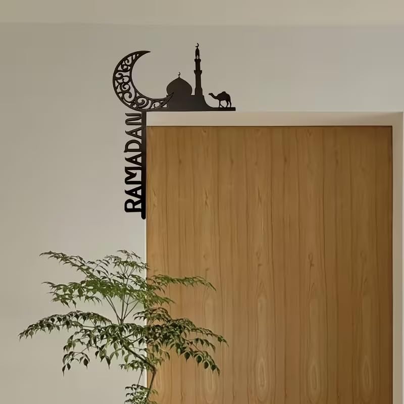 Acrylic Elegant Ramadan Scene Door Corner | Classic Style Door Hanging Decor, Multipurpose Religious Themed Plaque