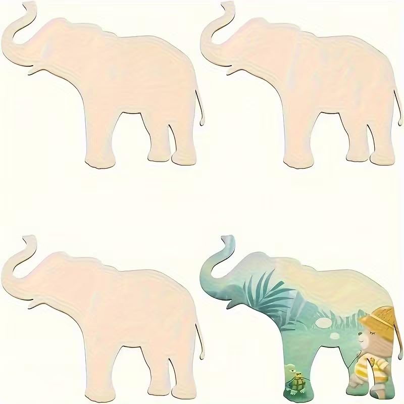 4 Pcs Wooden Elephant Shaped Cutouts for Crafts | Unfinished Wood