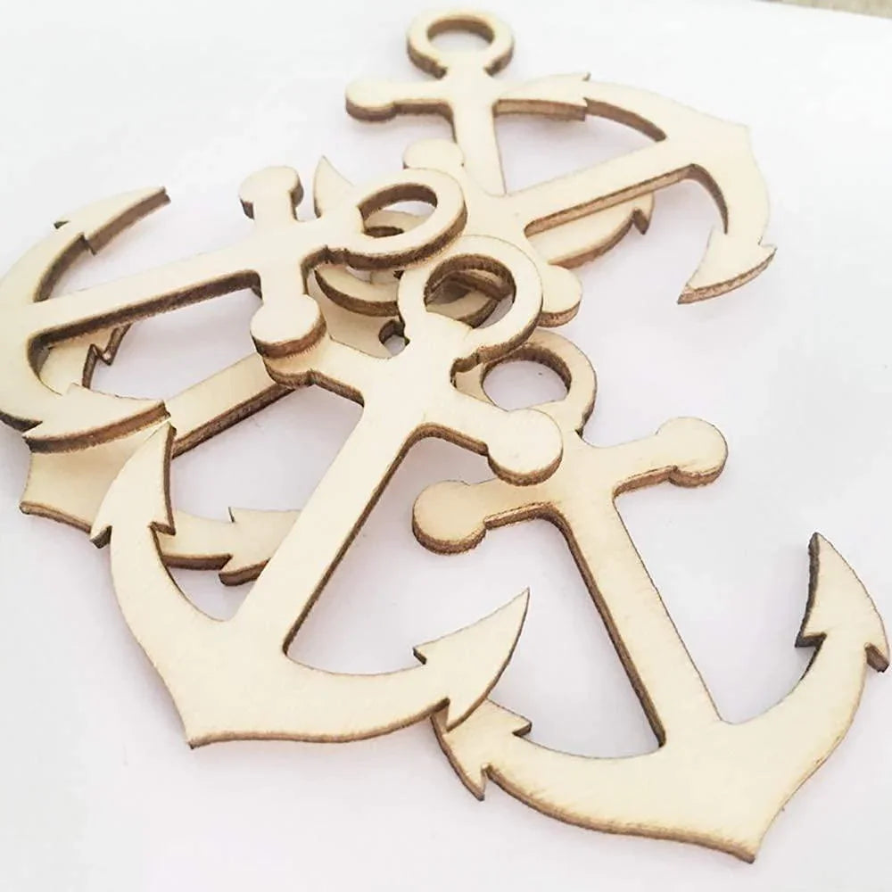 Haoser Wooden Anchor and Rudder Cutout Shape for Crafts Decoration, 30 Pcs Small Wood Anchor Rudder Cutouts - Haoser