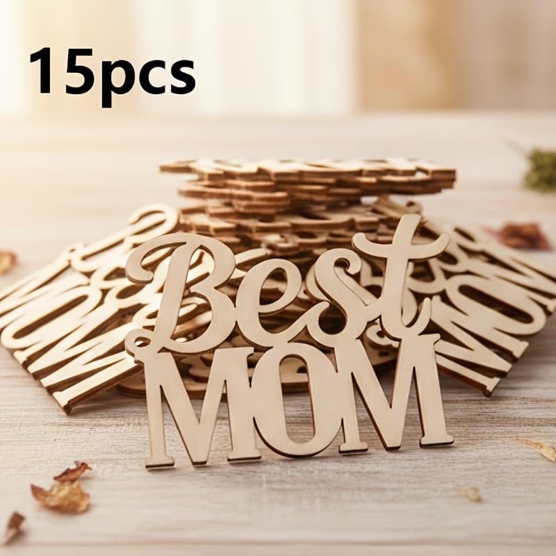 15 Pcs Mother’s Day Wooden Letter Cutouts with Hearts | Unfinished Best Mom