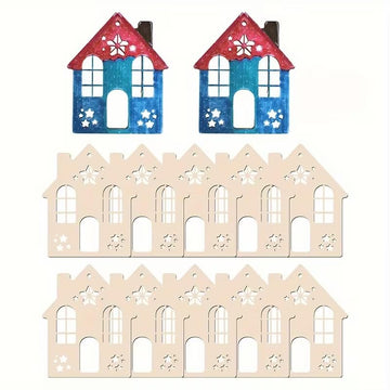 10 Pcs Pine MDF Wooden Craft Pieces for DIY Painting, Gift Wrapping & Festive Decorations