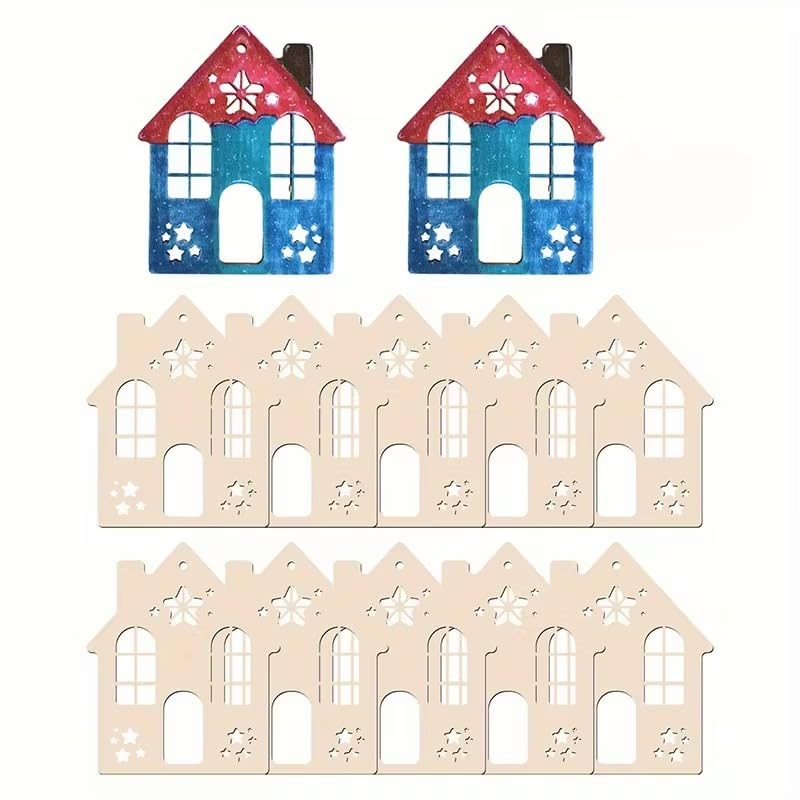 10 Pcs Pine MDF Wooden Craft Pieces for DIY Painting, Gift Wrapping & Festive Decorations