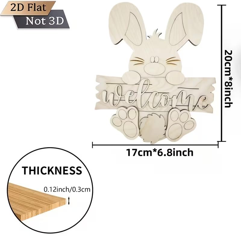 Easter Bunny Welcome Sign DIY Wooden Craft Kit – 8x6.8 Inch Unfinished Wood Painting Decor
