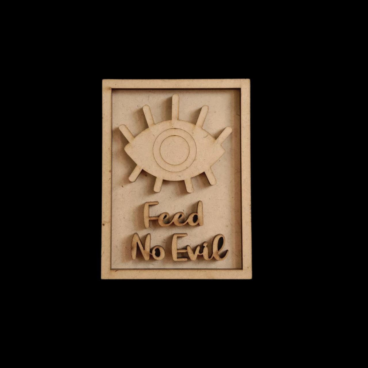 Wooden MDF Pack of 2 Feed No Evil – Evil Eye Quotes | Fridge Magnet Base & Wall Decor | Pine MDF Festive Islamic & Spiritual Home Decoration | 8X6 Inch,