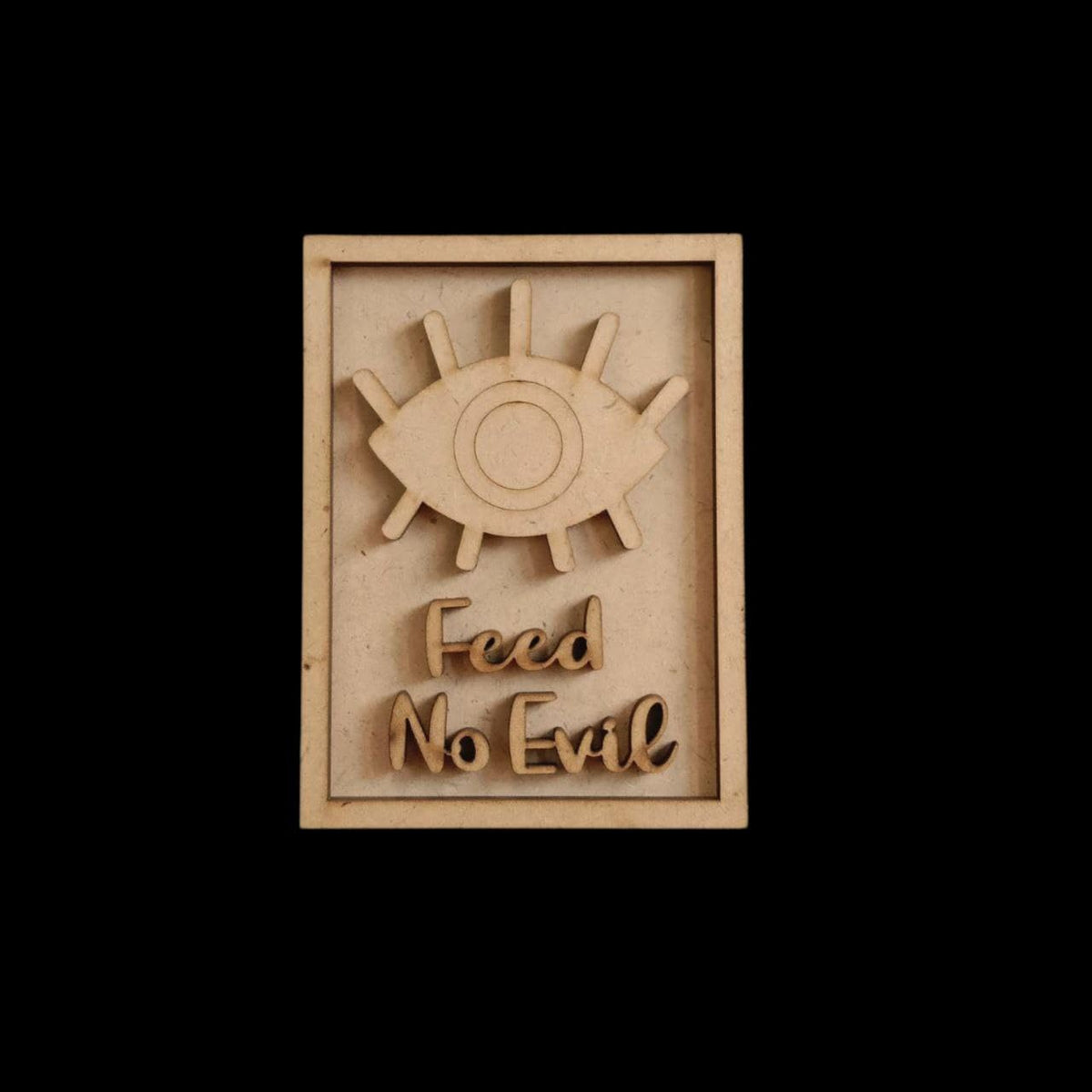 Wooden MDF Pack of 2 Feed No Evil – Evil Eye Quotes | Fridge Magnet Base & Wall Decor | Pine MDF Festive Islamic & Spiritual Home Decoration | 8X6 Inch,