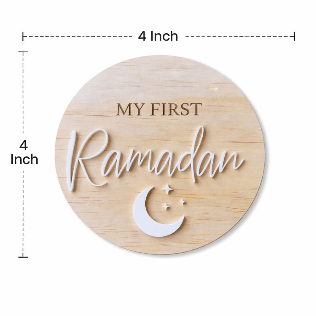 Pack of 2 My First Ramadan & My First Eid Plaque – Baby’s First Ramadan Sign, Islamic Baby Announcement Decor, Wooden Eid Photo Prop, Newborn Muslim Gift – 4 Inch