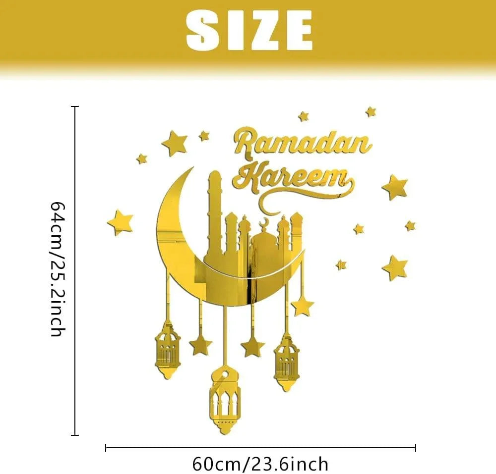 Haoser Ramadan Kareem Stickers Decor Wall Eid Mubarak Room Decorations (Golden Wall Stickers for Living Room) G-Sticker-RAMDAN_25.2X23.6 in - Haoser