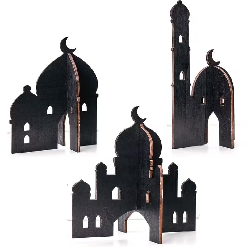 Ramadan Wooden Mosque Tabletop Decor Set | Plug-Together Islamic Centerpiece for Eid Mubarak