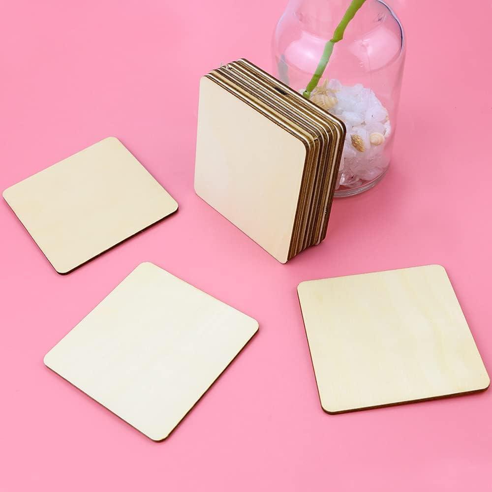 Haoser Wood Squares for Crafts, Unfinished Wooden Square Cutouts,Unfinished Round Square Wood Slices Board for Resin Art, Mandala Art, Pyrography, Painting, MDF Square Board - Haoser