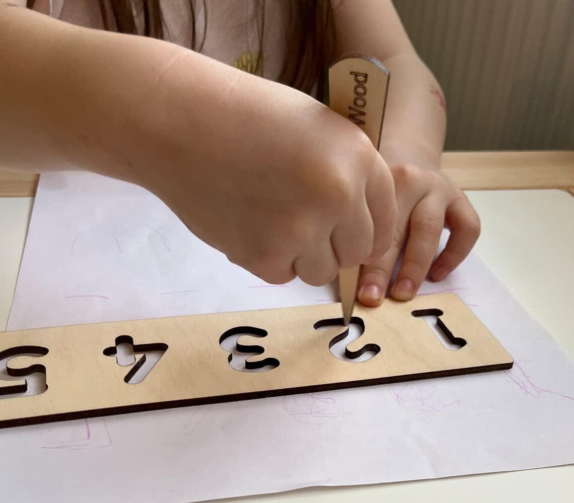 Haoser Educational Wood Handwriting Stencil Set Montessori Stencils Set,Wooden Educational Toys for Kids 3 Years or 2 or 4 Years Old (Size 9X2.5 in Pack of 12)) - Haoser