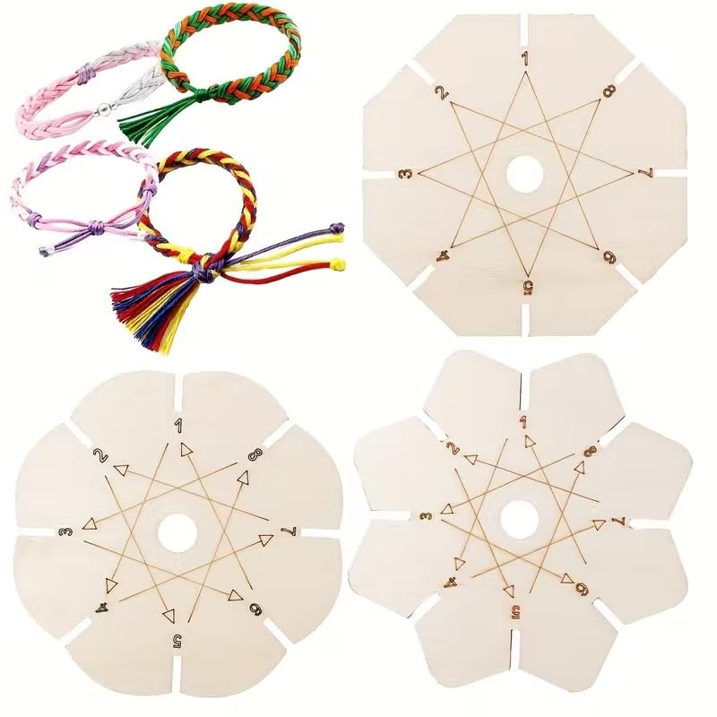 3 Pcs Flower-Shaped Wooden Braiding Discs, Kumihimo Bracelet Maker Tool