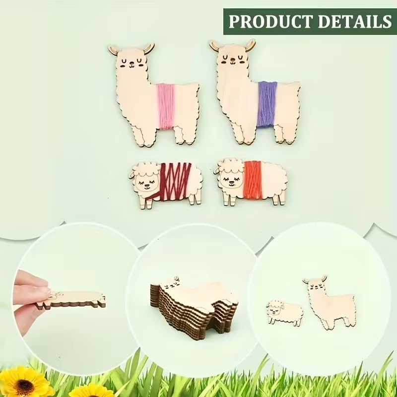 10 Pcs Wooden Sheep & Alpaca Thread Spools – Animal-Shaped Embroidery Floss Bobbins for Cross Stitch